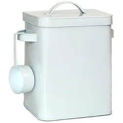 Relaxdays Metallbox, 6,5 L Aufbewahrungsbox mit Dosierhilfe, Tierfutter & Lebensmittel, luftdicht, Waschpulverdose, weiß
