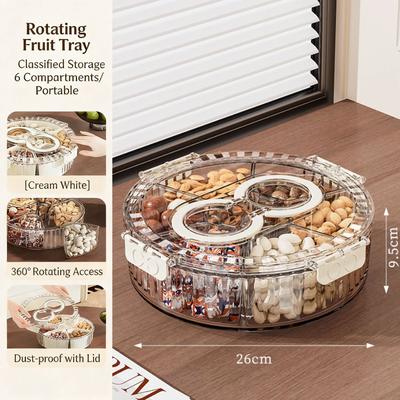 Inspired Finds Rotating Snack Serving Tray With Lid & Handle For Fruits, Veggies, Candy & Charcuterie 6 Grids Transparent