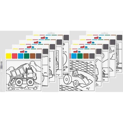 Brunnen Heyda Mal Set Fahrzeuge - Malblock inkl. Wasserfarben und Pinsel, 10 Motive