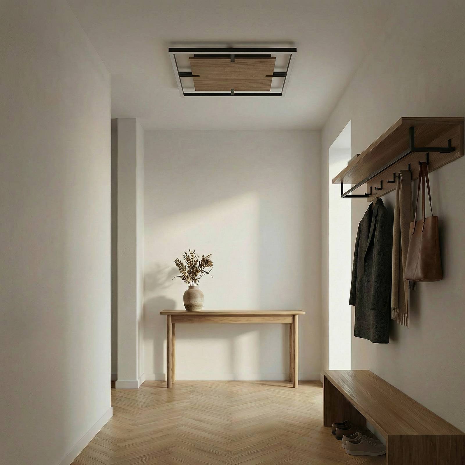 Deckenlampe Vectra Lucande, dimmbar, Holz dunkel, für Wohn- / Esszimmer, Kunststoff, Modern, Deckenlampe