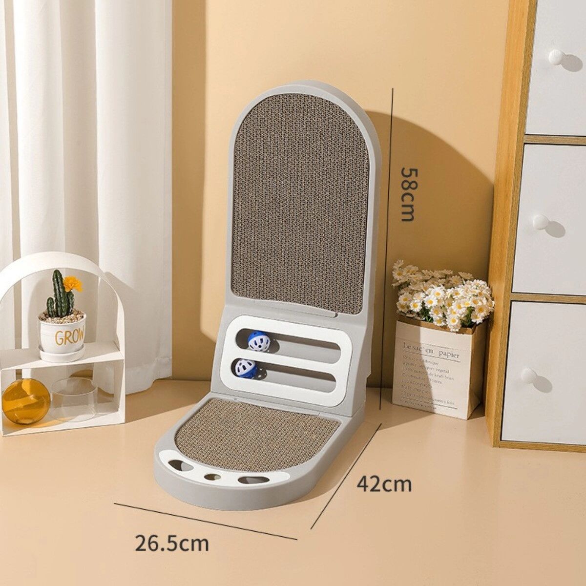 INF Griffoir semi-circulaire intégré - Lit et griffoir vertical 2-en-1, ABS, grand 58.00cm x 42.00cm x 26.00cm Gris
