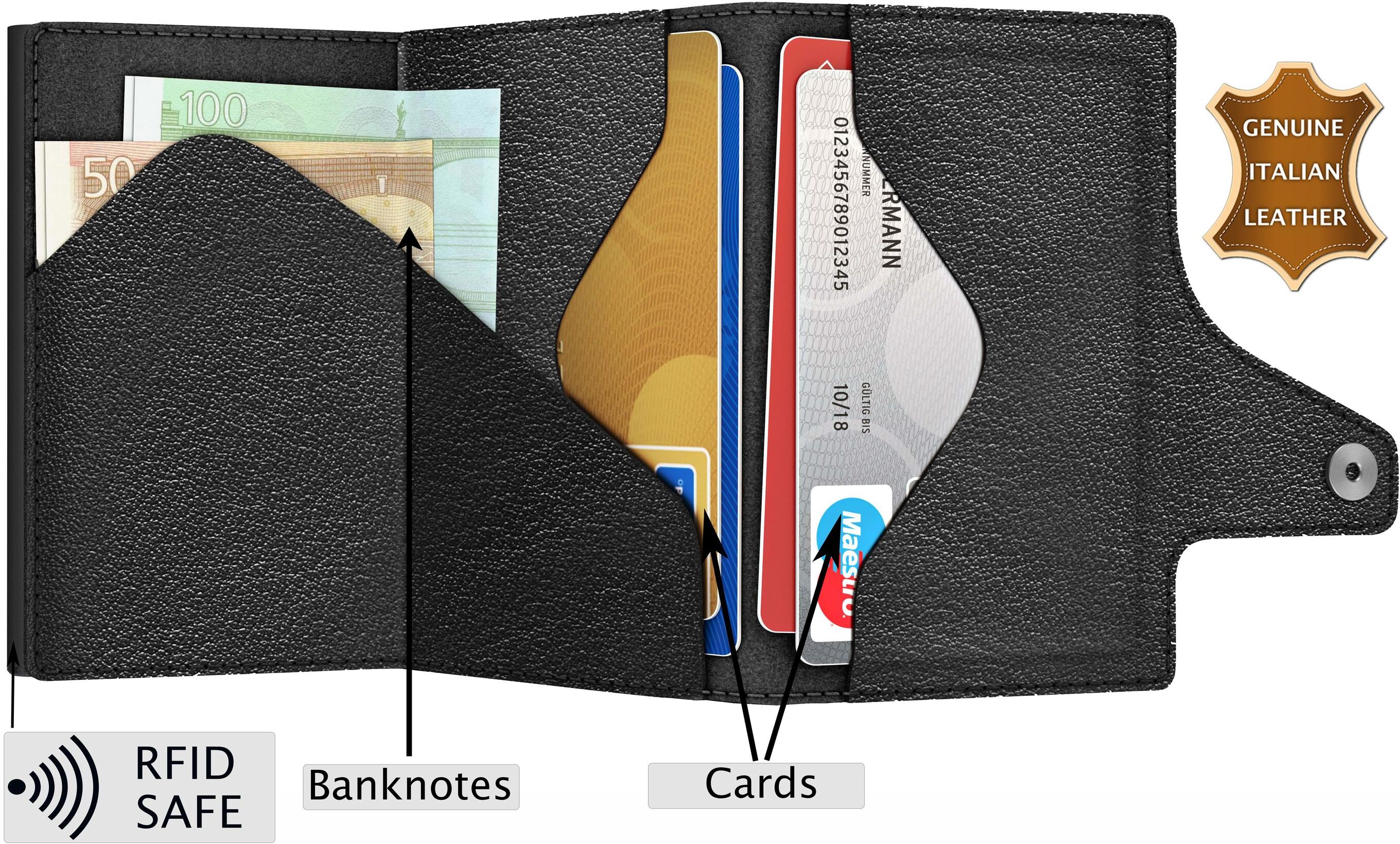Geldbörse "TRU VIRTU Click & Slide Wallet", Herren, schwarz (schwarz, silberfarben), Kleinlederwaren Geldbörse schwarz, silberfarben Einheitsgröße