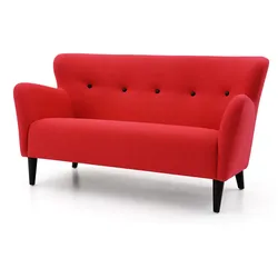 2-Sitzer Sofa Happy rot Knöpfe Leder schwarz 150x81x82 cm
