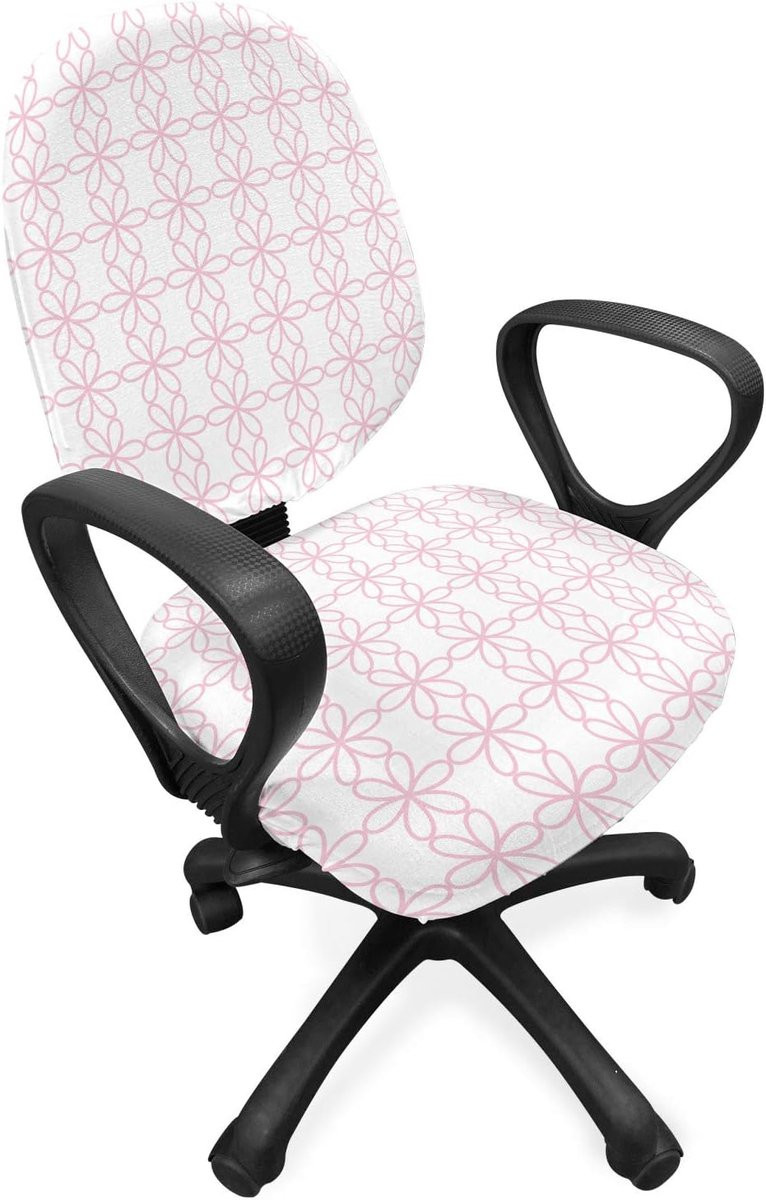 ABAKUHAUS Decoratieve Office Chair Sliphoes met Bloemenpatroon in Lichtroze en Wit