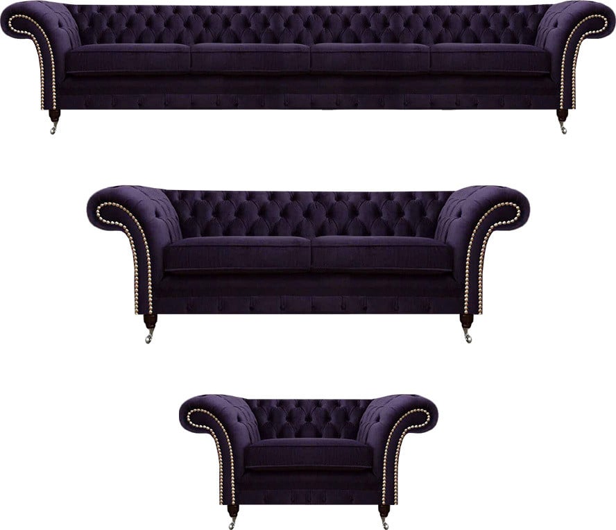Luxus Chesterfield Sofa Set Lila Design voor in de woonkamer