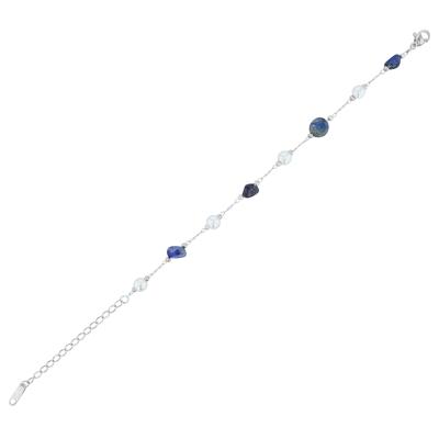 Gliederarmband ADELIA´S "Armband – Kugelarmband aus Edelstahl mit Lapis 23 cm", silber, Armbänder, Damen, 23cm, Edelstahl, Gliederarmband, Schöne Geschenkidee zum Jubiläum