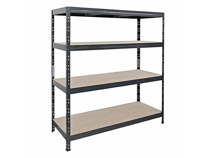Master Rax Rivet Schwerlastregal mit lackierbaren HDF-Platten, 180x150x45cm (HxBxT), 4 Böden mit je 250kg Tragkraft, anthrazitgrau, praktisches Stecksystem, umweltfreundlich und recycelbar