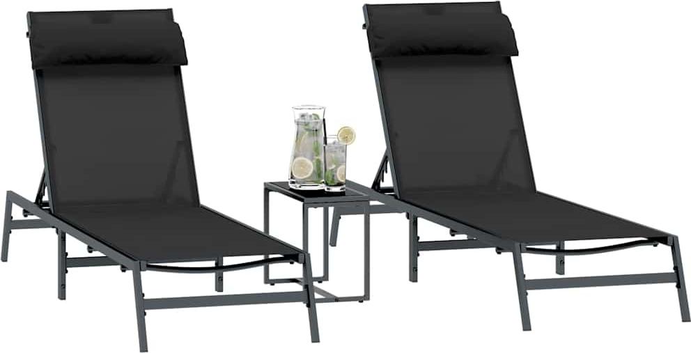 Sonnenliegen 3 stk. Stahl Schwarz und Anthrazit