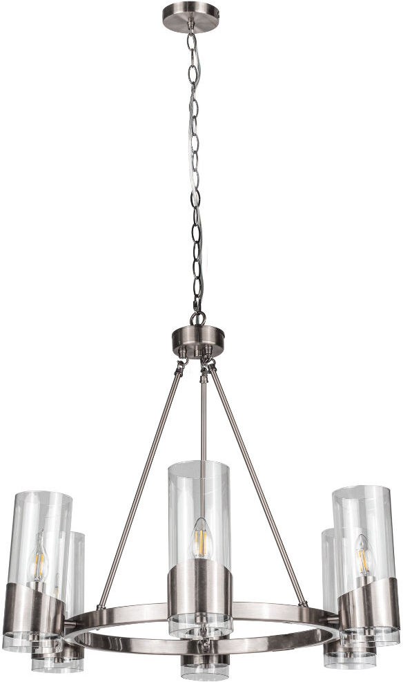 Ebern Designs Mulry 6 - Light Waggon Wheel Pendant Satin Chrome