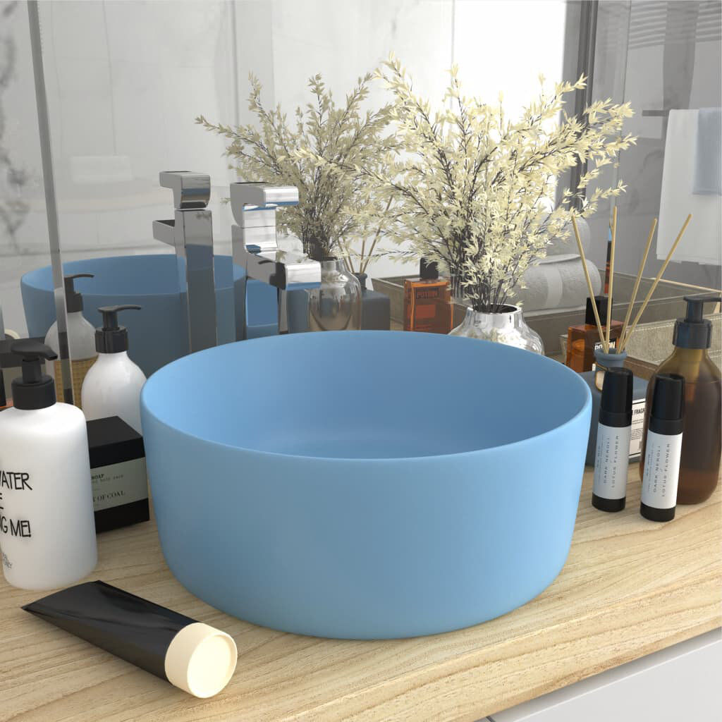 Belfry Bathroom Katha 400 mm L x 400 mm W Ceramic Circular Sink Light Blue 400mm W