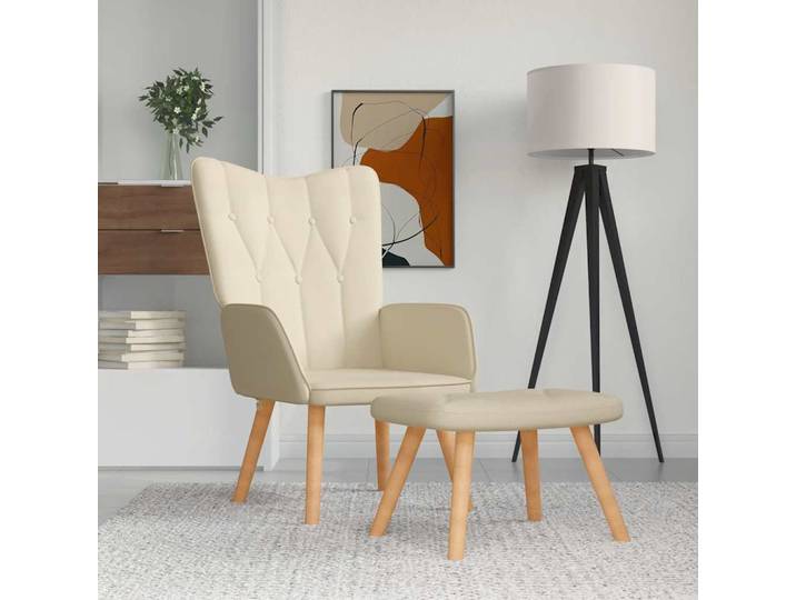 vidaXL Relaxsessel mit Hocker Creme Stoff