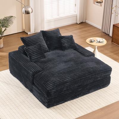 Loedds Oversized Corduroy Chaise Sleeper Sofa Bed with 4 Washable-Cover Pillows