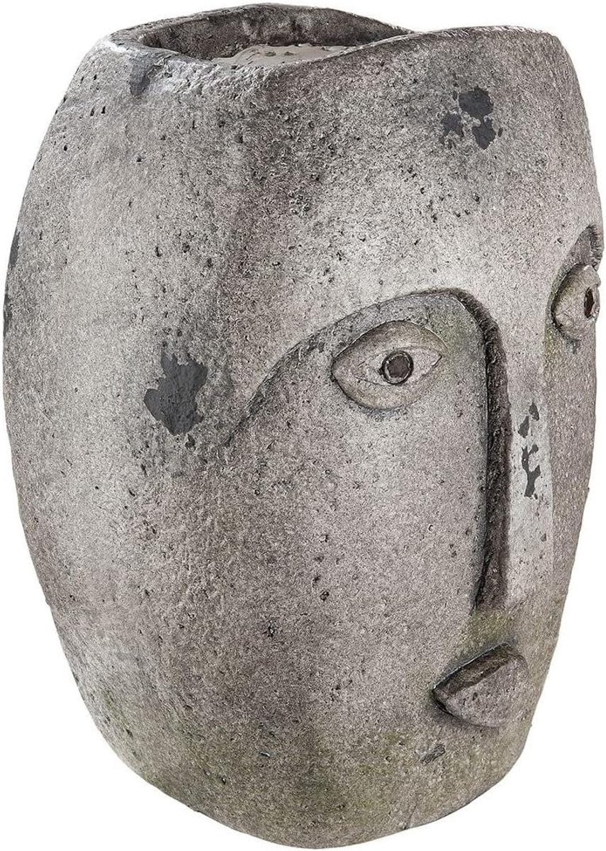 Decoratieve Figuur Bloempot Beeld met Planter Functie - Grijs Bruin - Hoogte: 32 cm