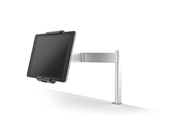 Durable Support Tablette Bureau Ipad de 7 à 13\ \, Argenté\, 893123 Bras articulé et fixation pince\, pour tablette tactile\, antivol à clé\, rotation 360°\, socle aluminium\, Made in Germany