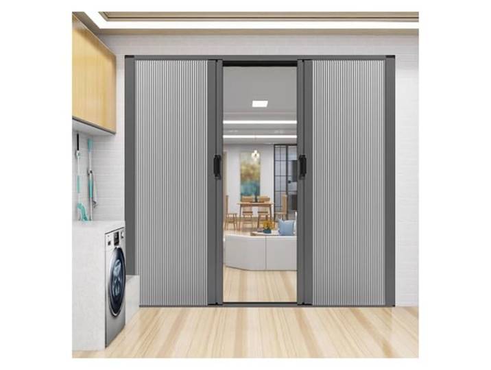 Falttüren Einziehbare Faltbare Tür, Falttür Aluminiumrahmen Balkontüren Mit Verstellbarem Griff Und Magnetstreifen, Schiebe-Akkordeon Raumteiler Fettdichtes Blockieren(WxH 128x203cm)