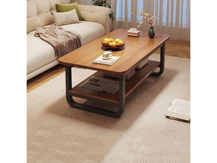 Couchtisch 2 Ebenen Metallrahmen Holz Rechteck 3 Größen 80 120cm Couchtisch mit Ablage für Wohnzimmer Kleiner Raum(C,120x60x42cm/47.2x23.6x16.5in)