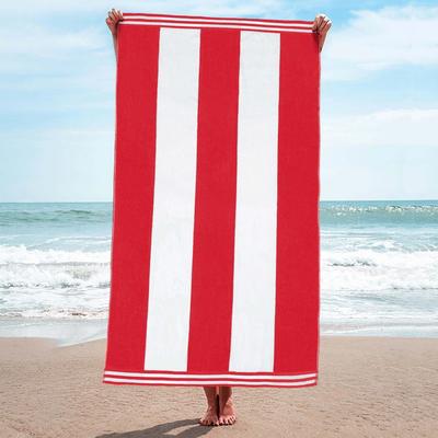 Superior Oversized Cabana Stripe Beach Towel 100% Cotton, Reversible Velour/Terry, Quick‑Dry & OEKO‑TEX Certified