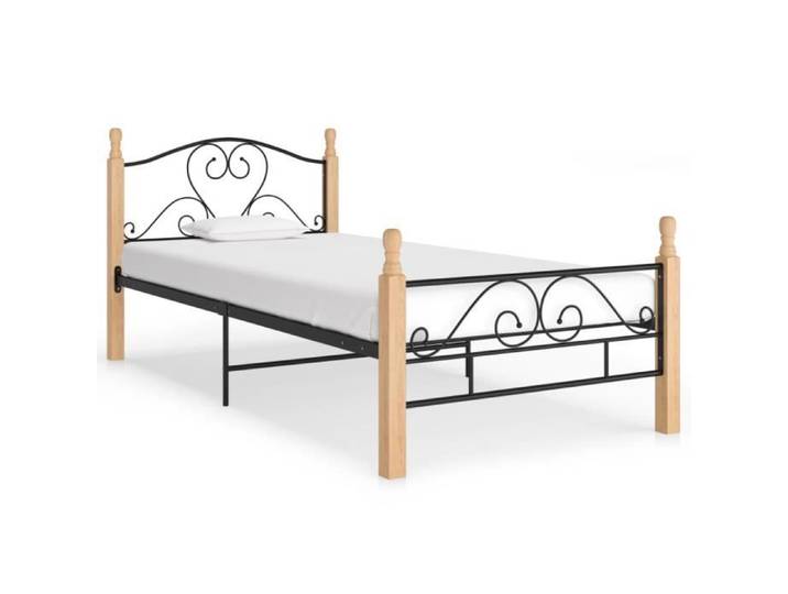 BEST-MEUBLE* Cadre de lit Adulte Sommier à Lattes Noir Métal 90x200 cm(9092)