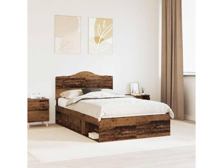 Holzwerkstoff Stabil Minimalistisch Schlafzimmer Kiefernholz Kopfteil Bettrahmen Altholz 120x190 cm Massives Kiefernholz Bettgestell mit Kopfteil und Lattenrost Stabil Holz Bett fuer Schlafzimmer