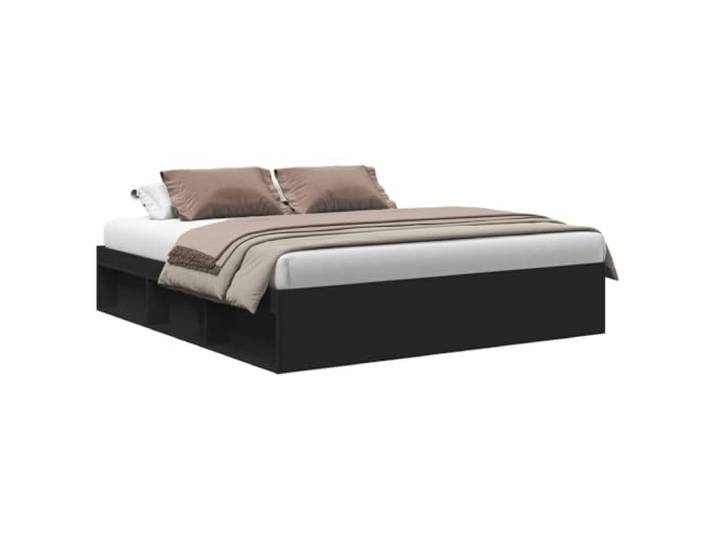 PUGYNBK Doppelbettgestell ohne Matratze, Schwarz, 180 x 200 cm Technisches Holz, 6 Fächer, Sperrholzleisten, stabil und robust