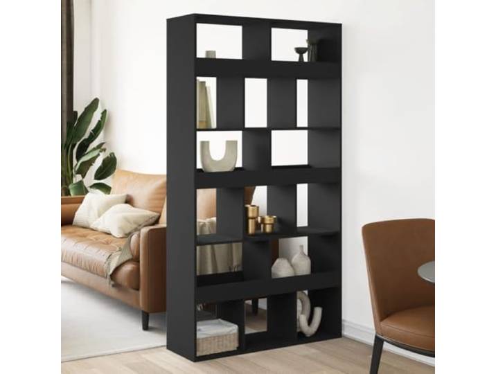 LPERTGFHU Raumteiler 100x33x187.5 cm Regal Schwarz Holzwerkstoff Trennwand 15 offene Fächer, Vielseitiger Stauraum, Dekorative Inneneinrichtung
