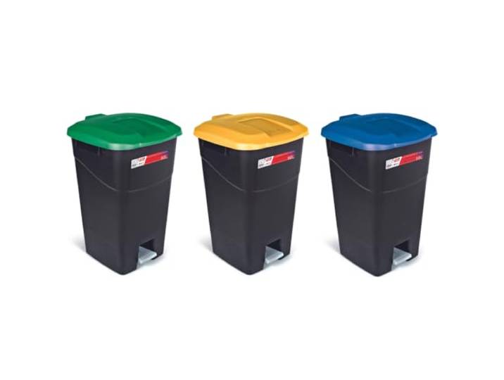 Tayg 3er-Pack Küchenabfalleimer mit Pedal - Mülltonne, 60 l, Küchenabfalleimer mit Pedal, Abfalleimer für Gastronomie, Recycling, Küchenabfalleimer (60 Liter, Grün, Blau und Gelb)