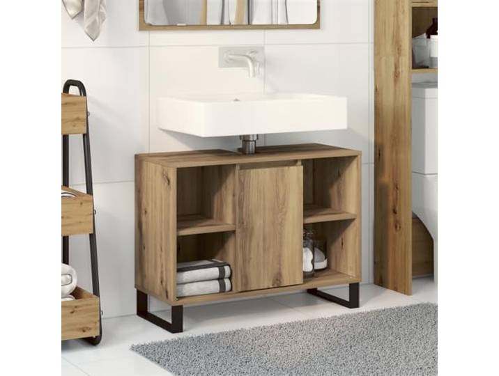 HEFZGDB Artisan Eichen Vanity aus Echtholz Mittelgroße Badezimmer Kommode mit Stauraum Modernes Design für Ihr Bad