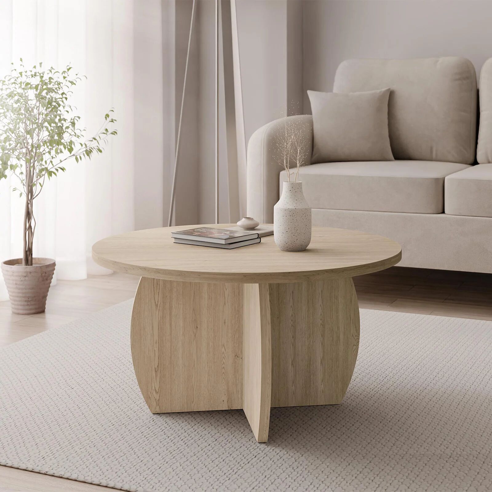 garneroarredamenti Tavolino da salotto 74x74cm rotondo rovere Koda