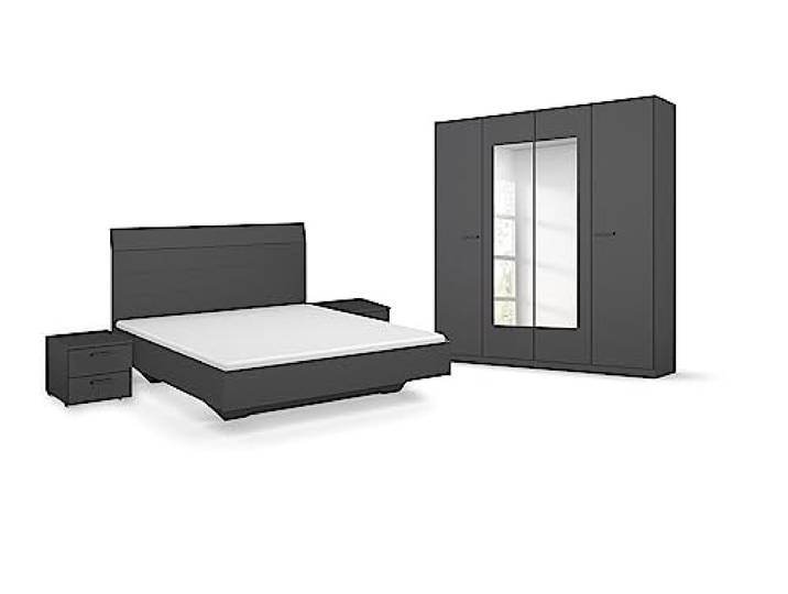 Rauch Möbel Florenz, Schlafzimmer-Set, Farbe Grau metallic, 4-teilig