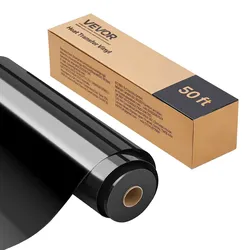VEVOR Vinylfolie Wärmeübertragung Transferfolie (304,8 x 15240 mm), glänzend schwarze HTV-Bügelvinylrolle, kompatibel mit Schneidemaschinen, für verschiedene Materialien T-Shirts Kissen Hüte