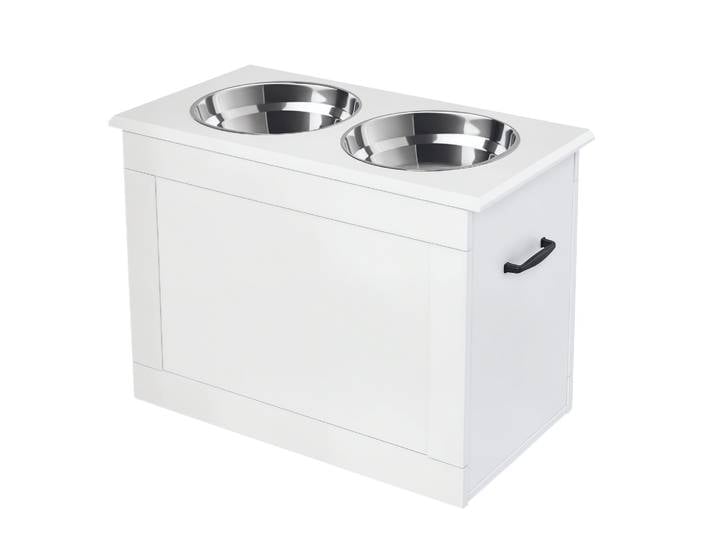 Pawhut Bols pour chien avec 2 bols en acier inoxydable et espace de rangement caché 60X30X41 cm Blanc