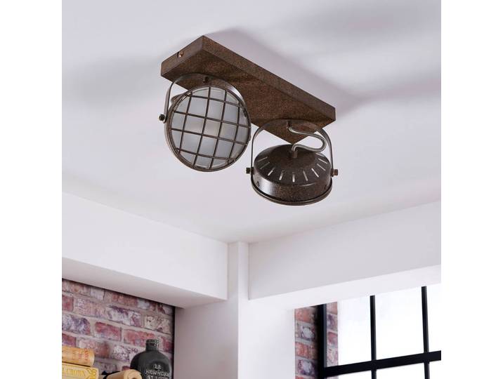 Lindby Strahler Tamin, rostfarben, 2-flammig, Glas, G9 Tamin Lindby, dimmbar, braun / rost, für Wohn- / Esszimmer, Metall, Industrielles Design, Deckenlampe