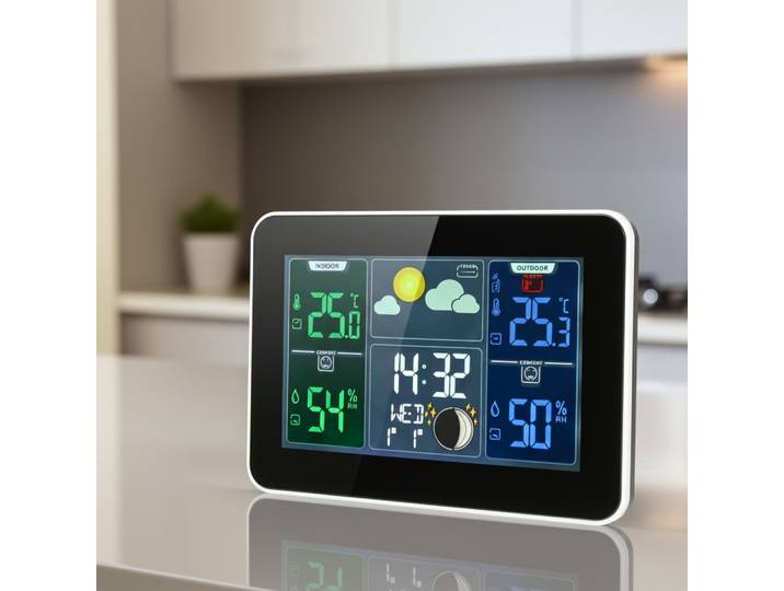 Wetterstation mit LCD Farbdisplay, Funk-Aussensensor, Barometer, Wecker