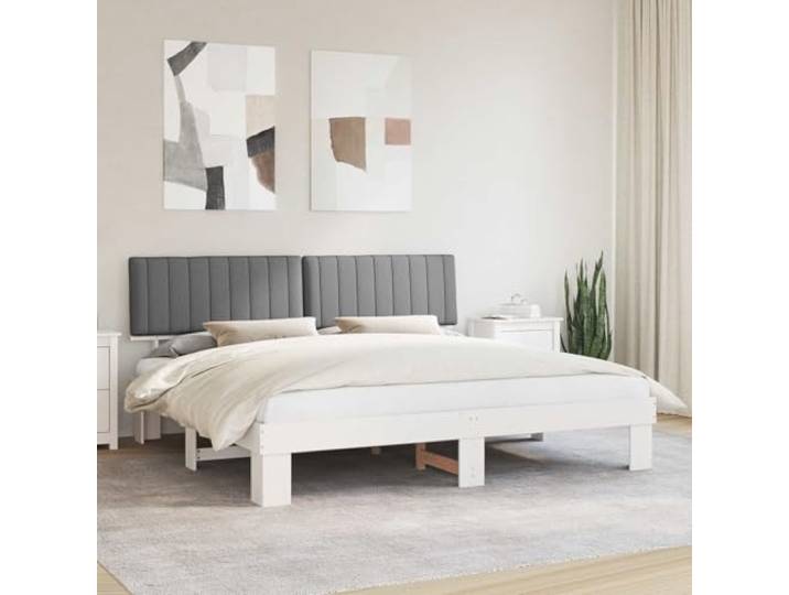 RJPLMFV Bettgestell aus Kiefernholz, mit gepolstertem Kopfteil, hellgrau Lattenrost inklusive, ohne Lattenrost, modernes Design, Reinigung mit feuchtem Tuch