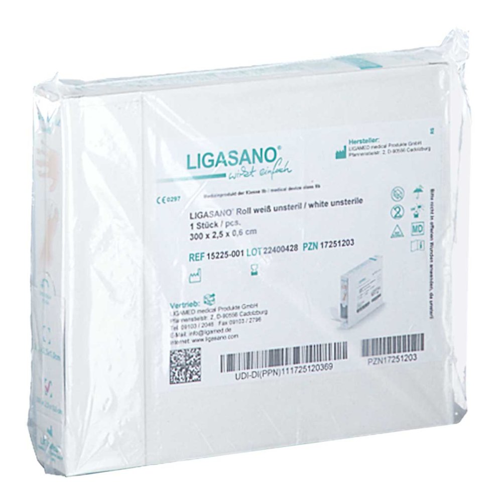 LIGAMED medical Produkte GmbH Ligasano Roll Weiß Verb.0,6x2,5x300 Cm Unsteril 17251203