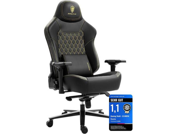 Gisaae Gaming-Stuhl & 4D Armlehnen, Höhenverstellbarer für Gamer/Esport, Schwarz, Leder, 70x133x70 cm, Büromöbel, Bürostühle, Gaming-Sessel