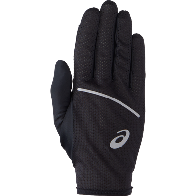 Laufhandschuhe ASICS "PERFORMANCE RUN GLOVES", Damen, Gr. L/XL, schwarz (performance schwarz), Obermaterial: 85% Polyester, 10% Nylon, 5% Elasthan, Handschuhe, für kühles Wetter, atmungsaktiv, reflektierende Details