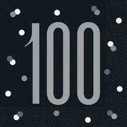 16 Servietten schwarz & silber Zahl 100