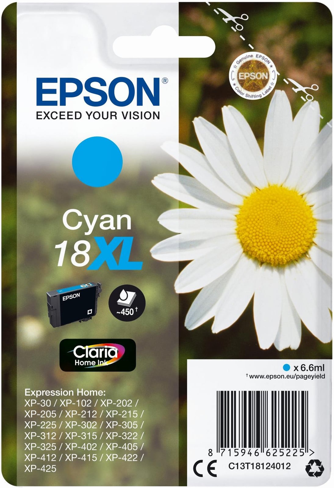 Epson Daisy Inkcartridge 18XL Claria Home Cyaan Hoge Capaciteit 6,6 ml