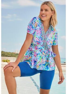 Plus Size Women's Faux Wrap Tankini by Swim 365 in Rainbow Tie Dye Palm (Size 34)