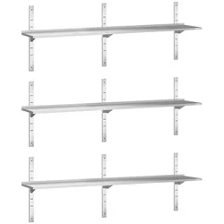 Set aus 3 Wandregalen aus Edelstahl 2000 x 400 mm PREMIUM - GOLDINOX