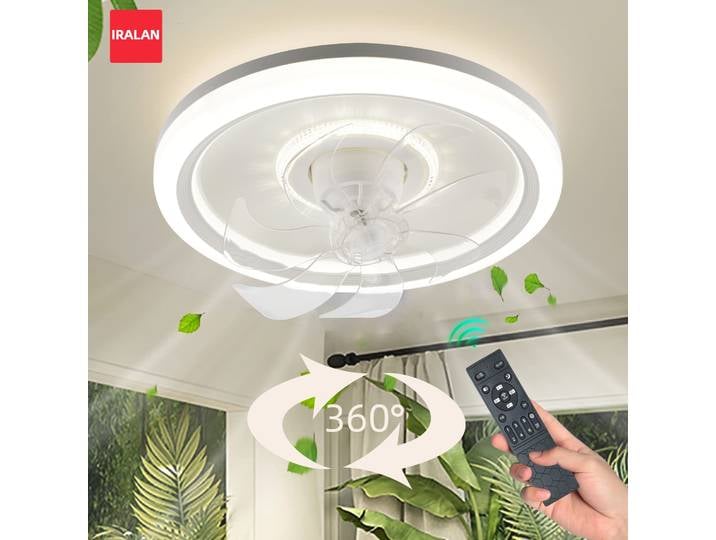 IRALAN Simple 360 ° Ventilateur de plafond rotatif, ventilateur de plafond intelligent moderne avec lumière, ventilateur de chambre à domicile, télécommande, lumière LED à intensité variable