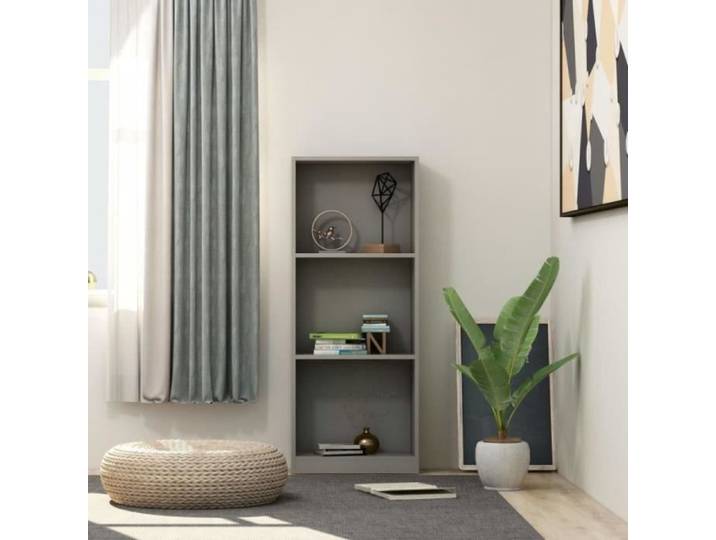 Bibliothèque à 3 niveaux Gris 40x24x108 cm Aggloméré