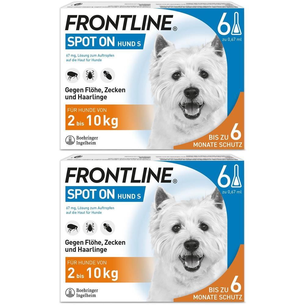 Frontline Spot ON Hund (2-10kg) gegen Zecken und Flöhe Doppelpack 2x6 St Einzeldosispipetten