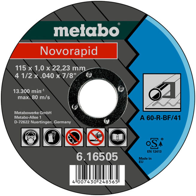 Novorapid 115 x 1,0 x 22,23 mm, acier, meule de tronçonnage, forme 41 metabo (616505000)