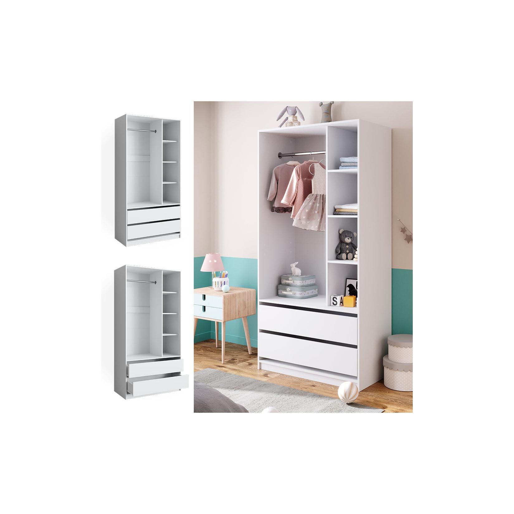 Vicco Kinderkleiderschrank Elmo 100 x 200 cm, Weiß, offen, Kinderzimmer, Garderobe