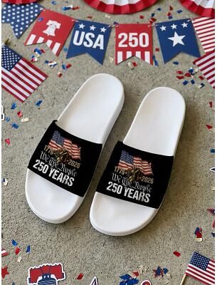 LightInthebox Men's USA Anniversary Slide Sandals - Comfortable Patriotic Footwear with Flag Print for Beach, BBQs, Parades and Summer Celebrations