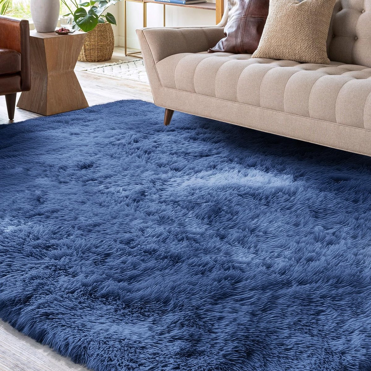 Omgoods Fluffy Shaggy Vloerkleed - Cobalt Blauw - Wasbaar