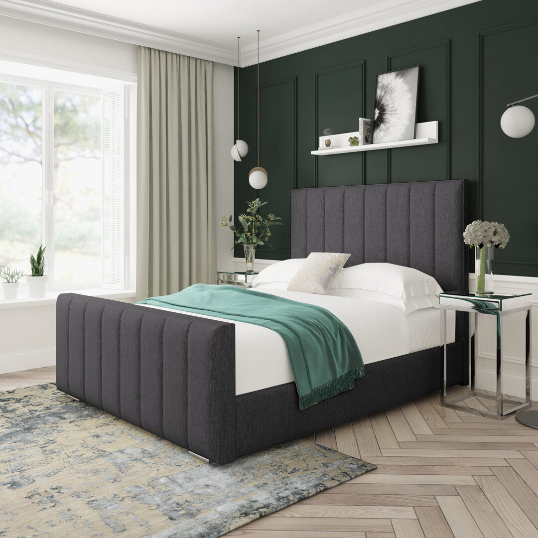 17 Stories Oakley Chenille Upholstered Ottoman Bed Frame Black Single (3')