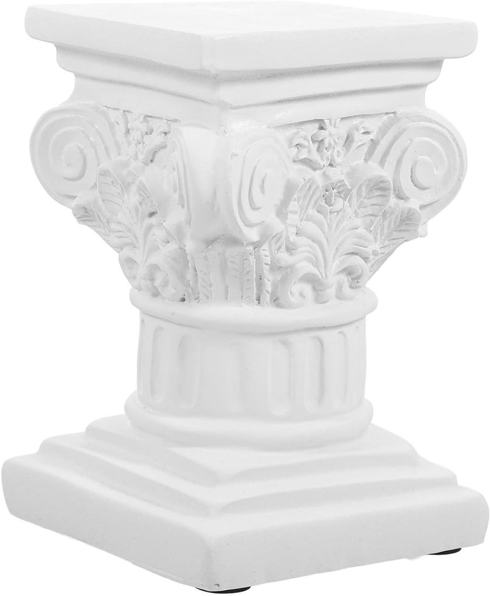 Romeinse Pilaar Standbeeld - Griekse Decoratie Pilaar - Wit - 11,80 x 7,80 cm